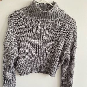 Grey Turtle Neck Cropped Sweater